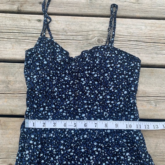 Garage Navy Blue Floral Smocked Mini Dress - Size Small - Picture 6 of 6